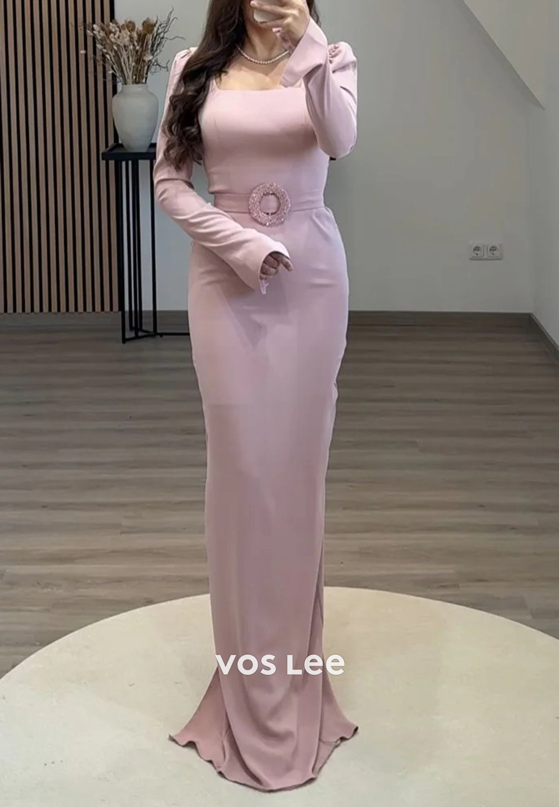 Simple & Casual Long Sleeve Square Floor-Length Pleated Mermaid Evening Dresses