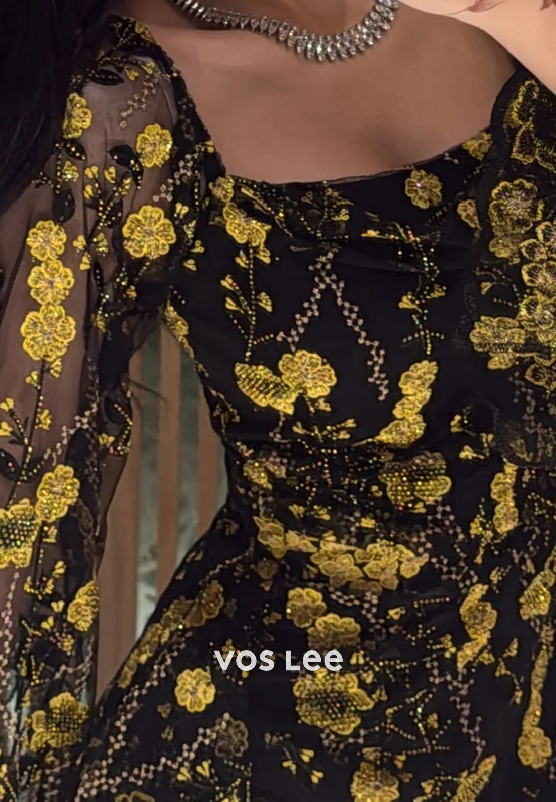 Simple Long Sleeve Square Ankle-Length Appliques Lace Sheath Evening Dresses