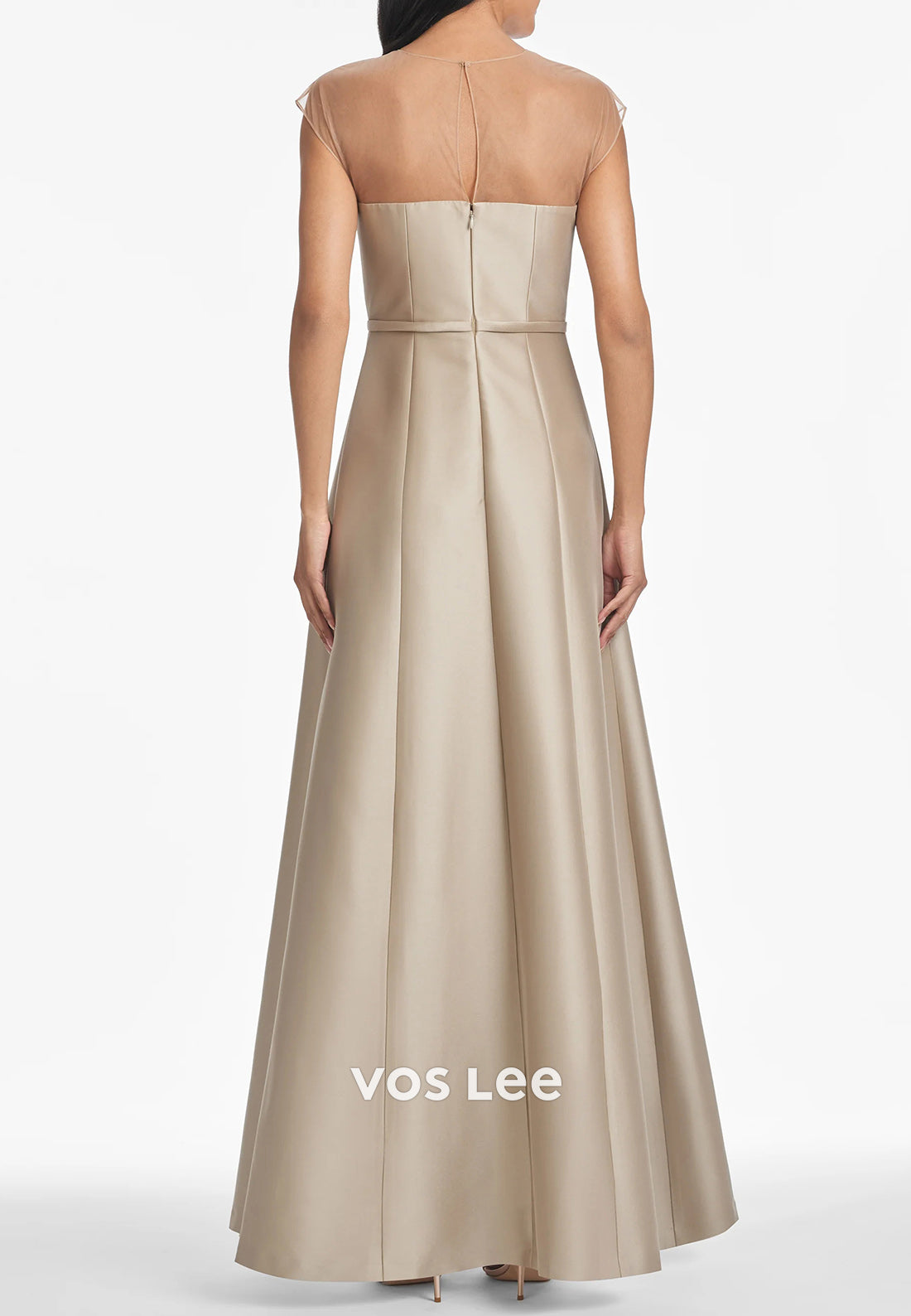 A-Line Illusion Neck Sequins Embellished Floor-Length Pleated Mother of Bride Dresses