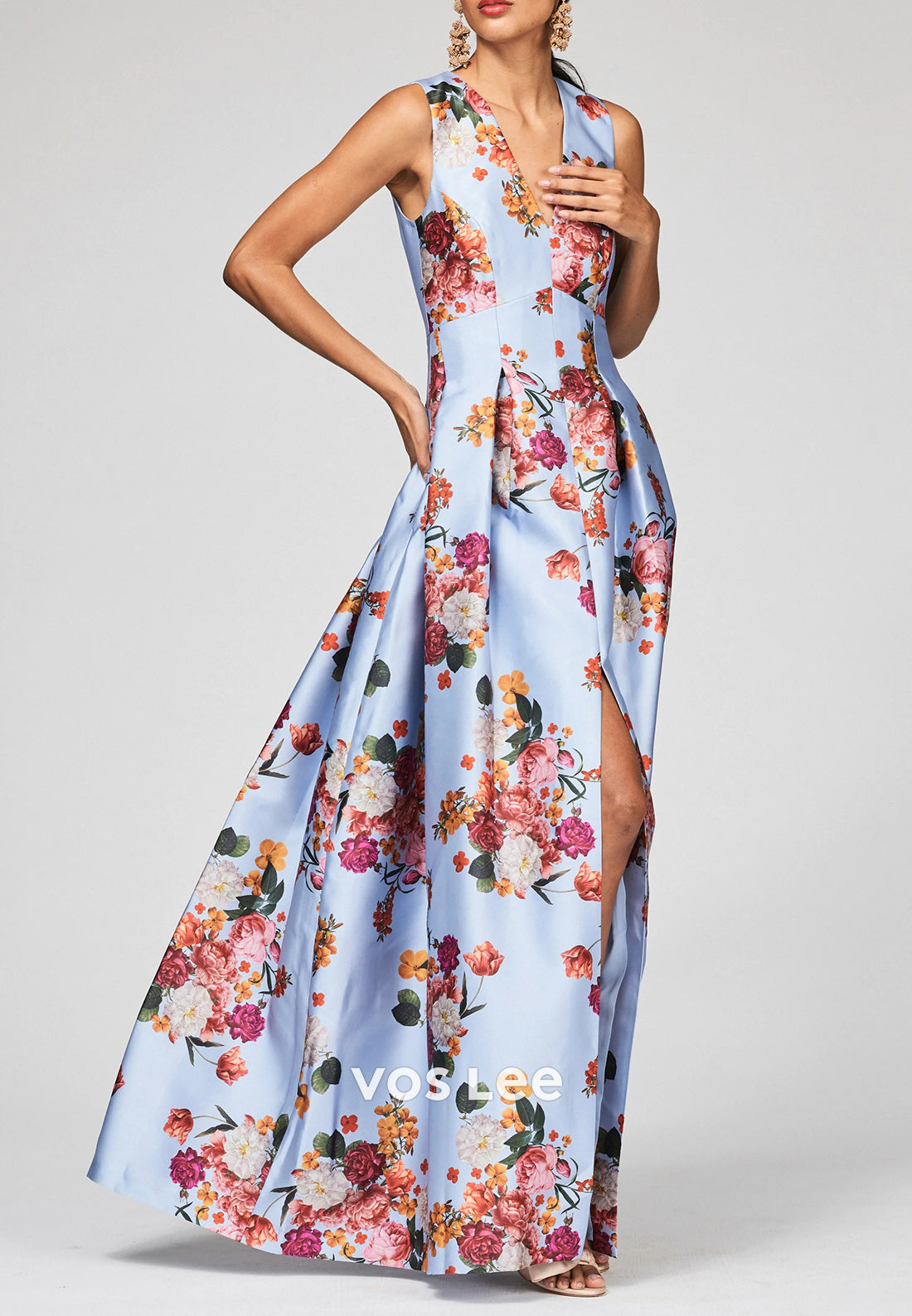 Classic & Timeless A-Line V Neck Pleated Wedding Guest Dresses with High Split