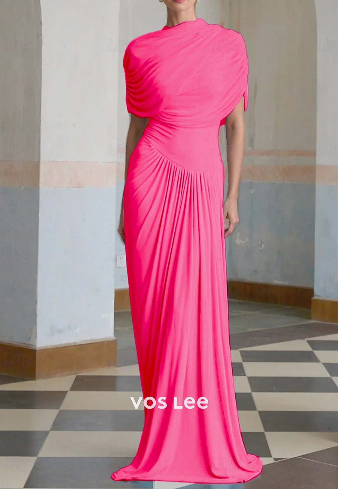 Asymmetrical Neck Floor-Length Evening Dresses Wedding Guest Dresses
