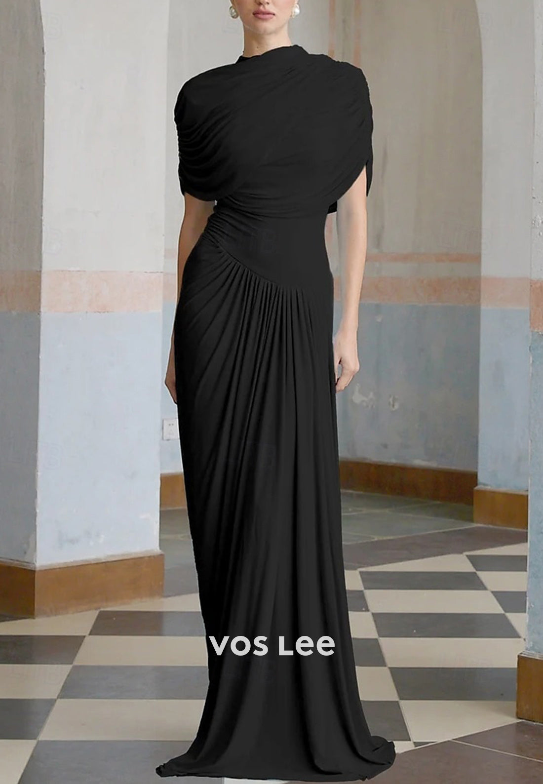 Asymmetrical Neck Floor-Length Evening Dresses Wedding Guest Dresses