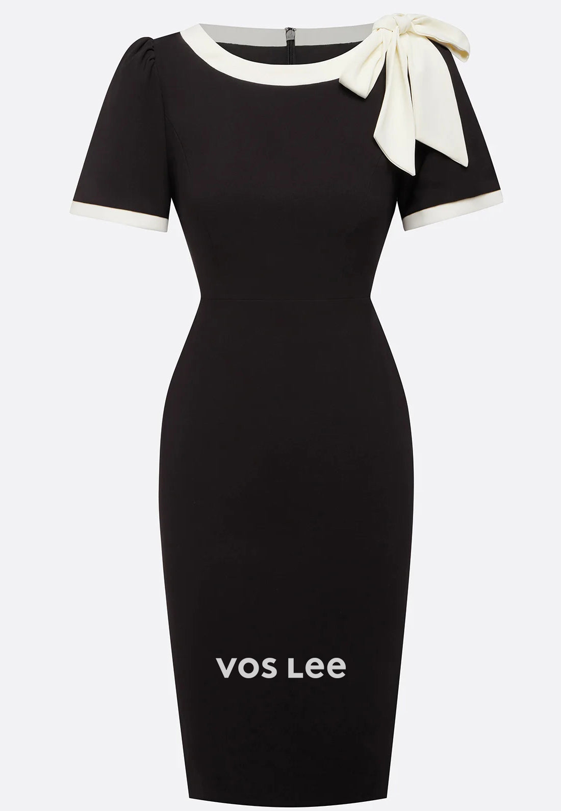 Short Sleeve Scoop Ruched Bowknot Knee-Length Sheath Wedding Guest Dresses