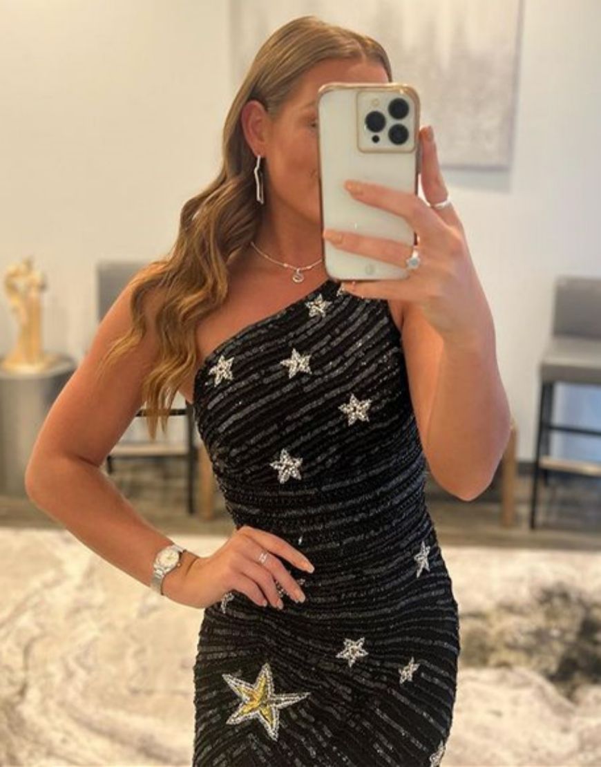 Black One Shoulder Sequin Homecoming Dress With Stars