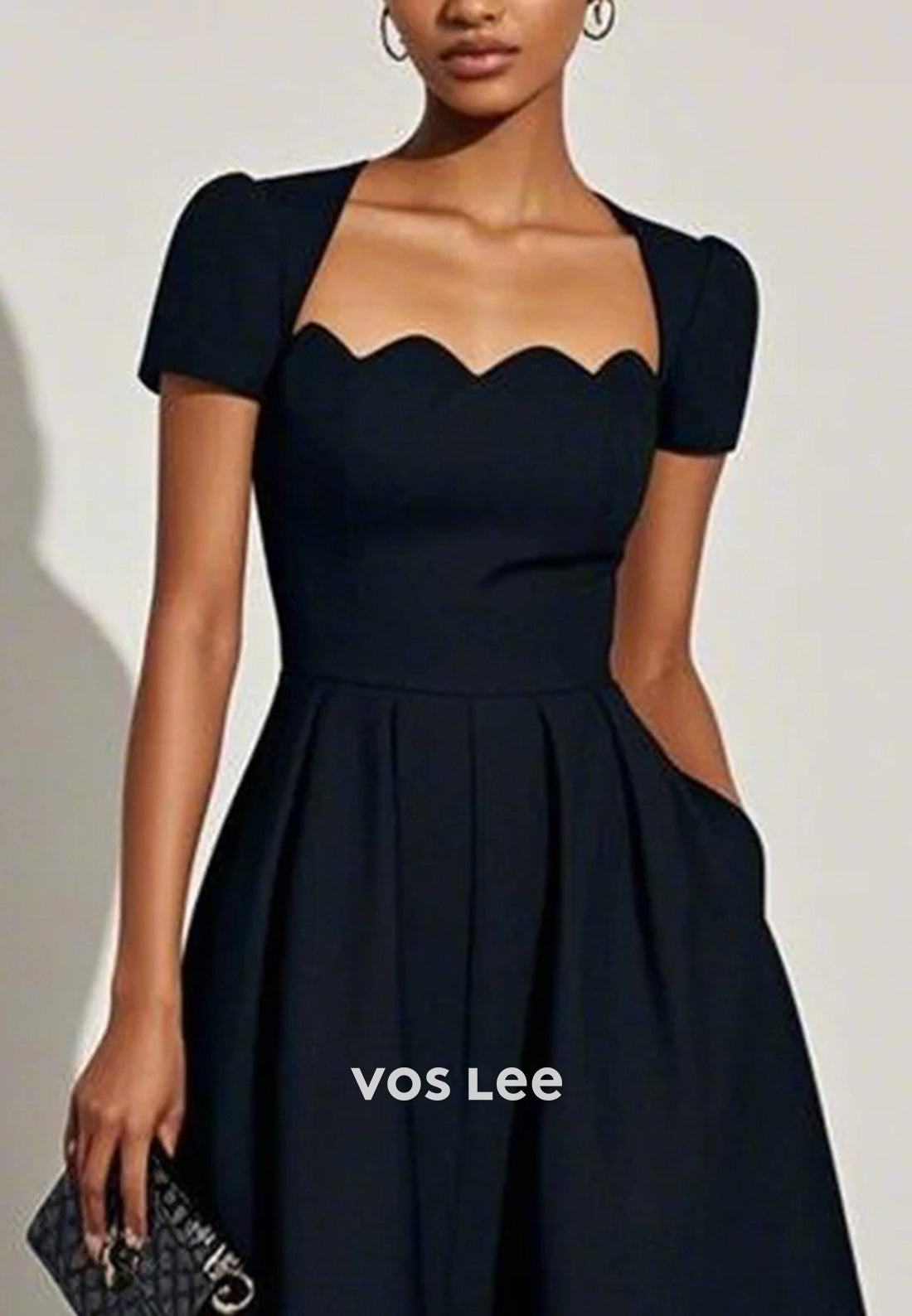 Simple A-Line Short Sleeve Queen Anne Ankle-Length Wedding Guest Dresses