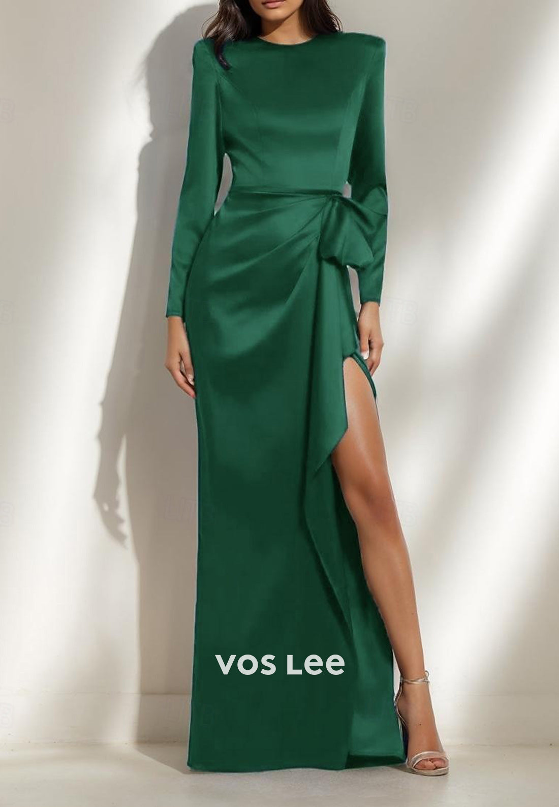 Couture & Classic Scoop Long Sleeve Sheath Evening Dresses with Side Split