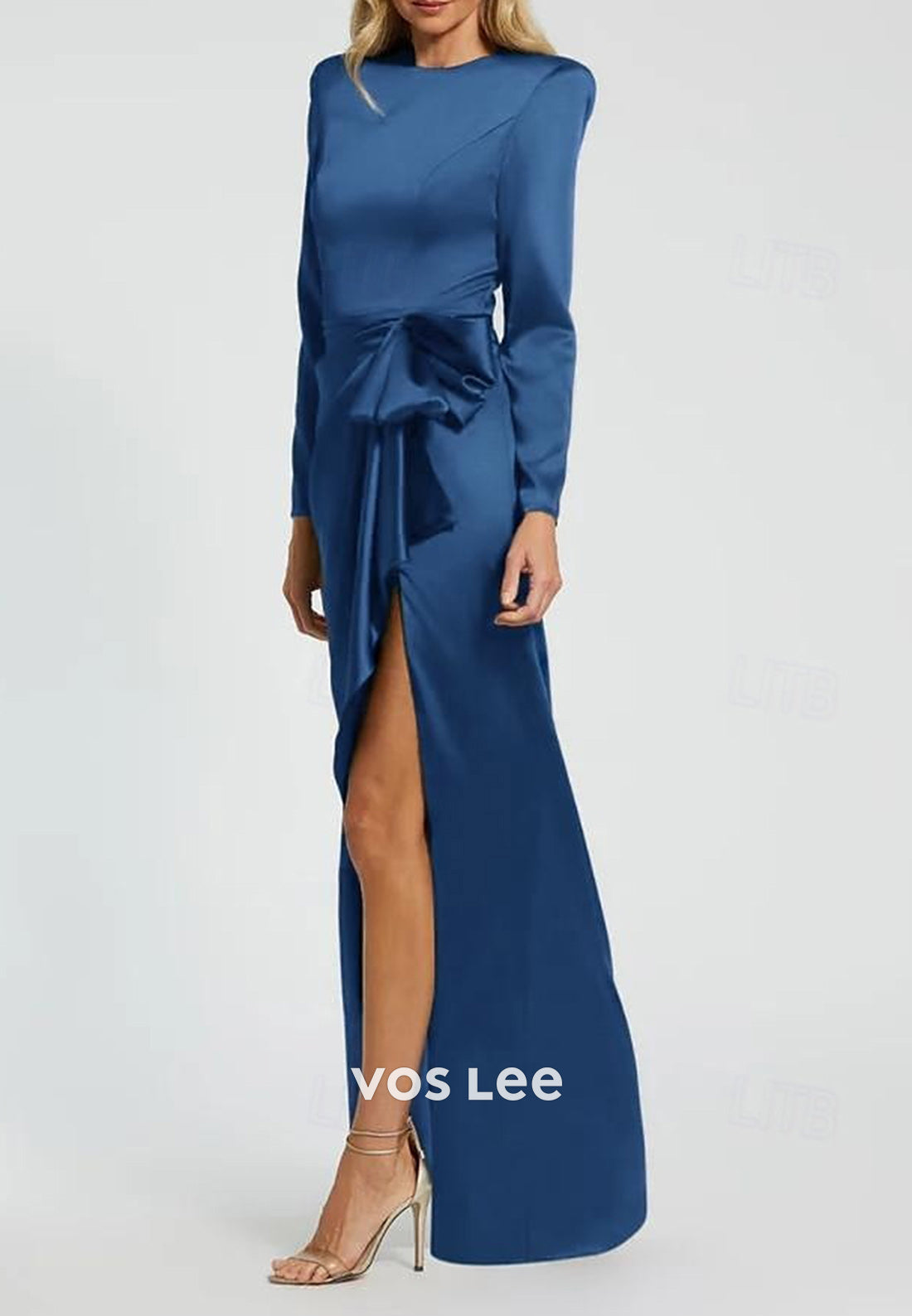 Couture & Classic Scoop Long Sleeve Sheath Evening Dresses with Side Split