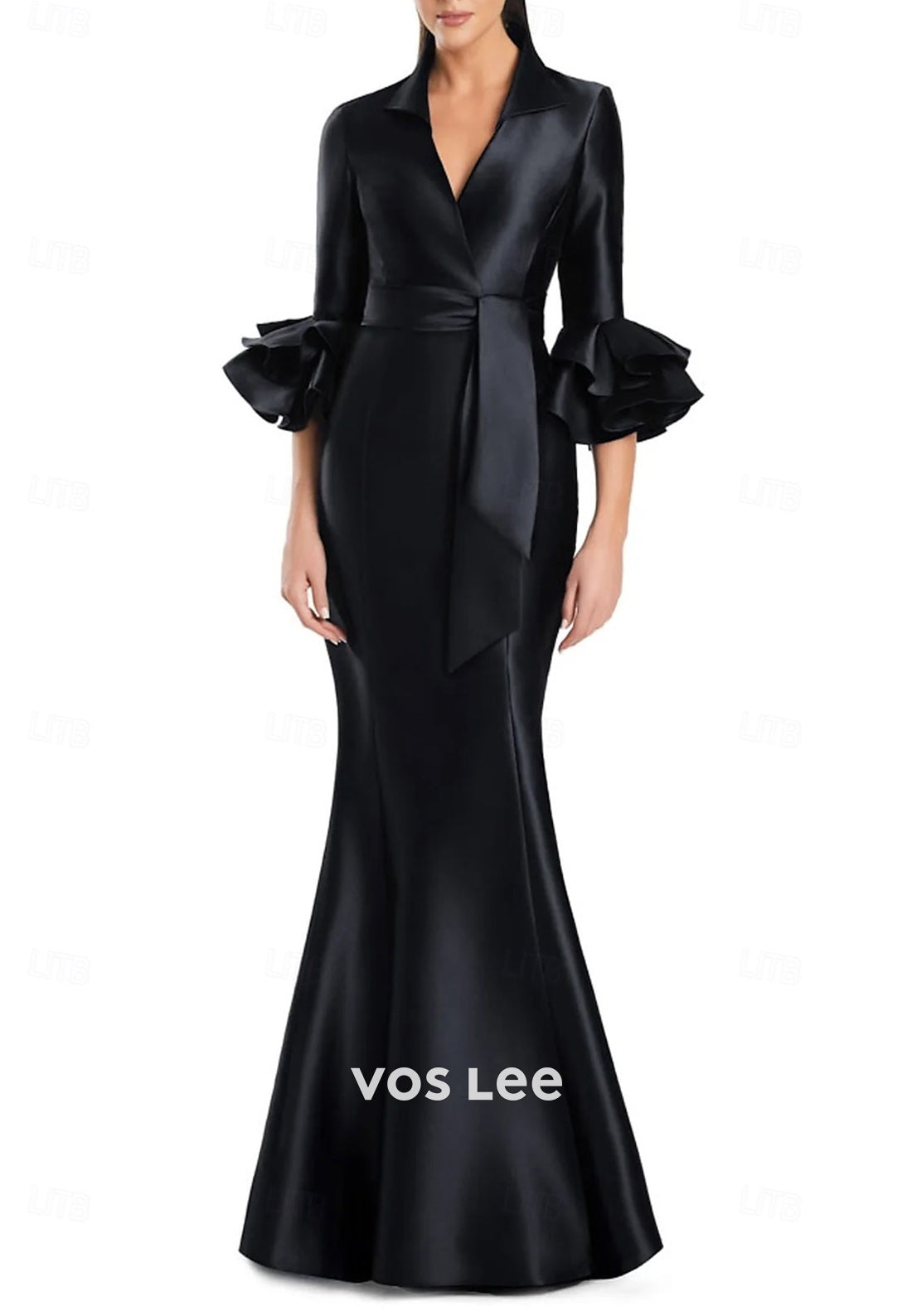 Chic & Modern V Neck Half Sleeve Trumpet Floor-Length Pleated Evening Dresses