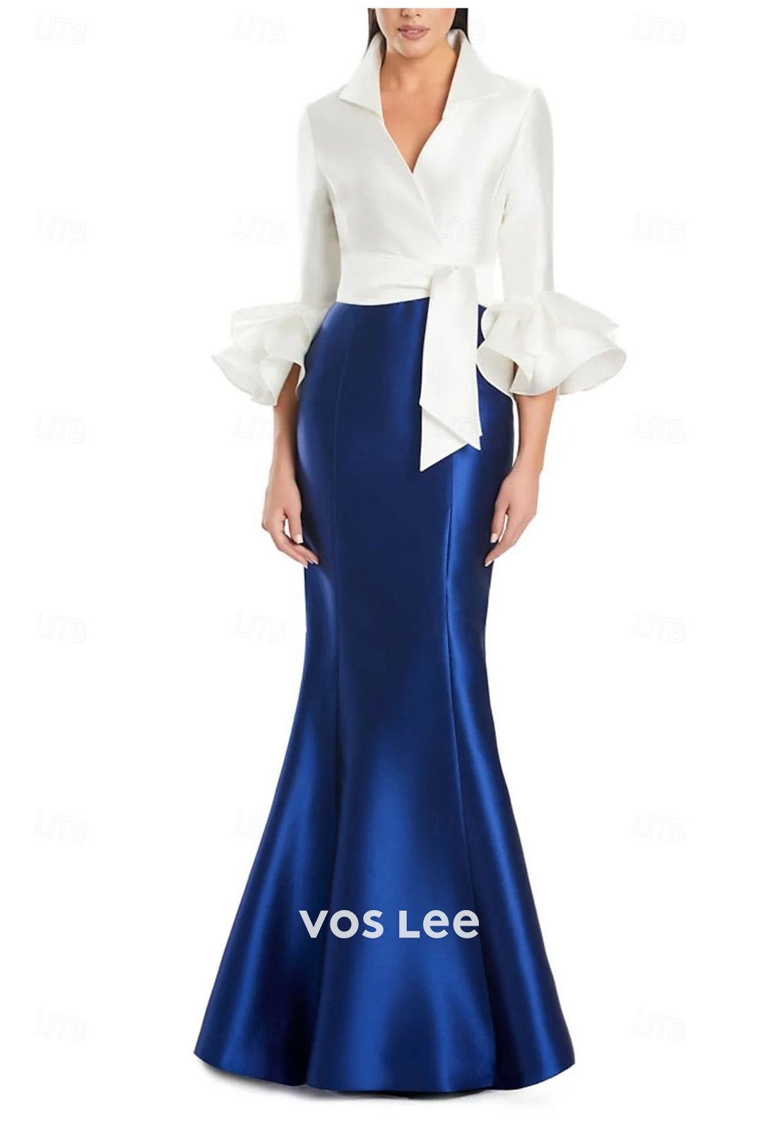 Chic & Modern V Neck Half Sleeve Trumpet Floor-Length Pleated Evening Dresses