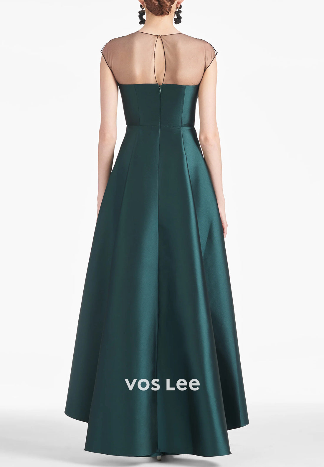 Simple & Classic High Low Illusion Neck Floral Embellished Pleated Mother of Bride Dresses