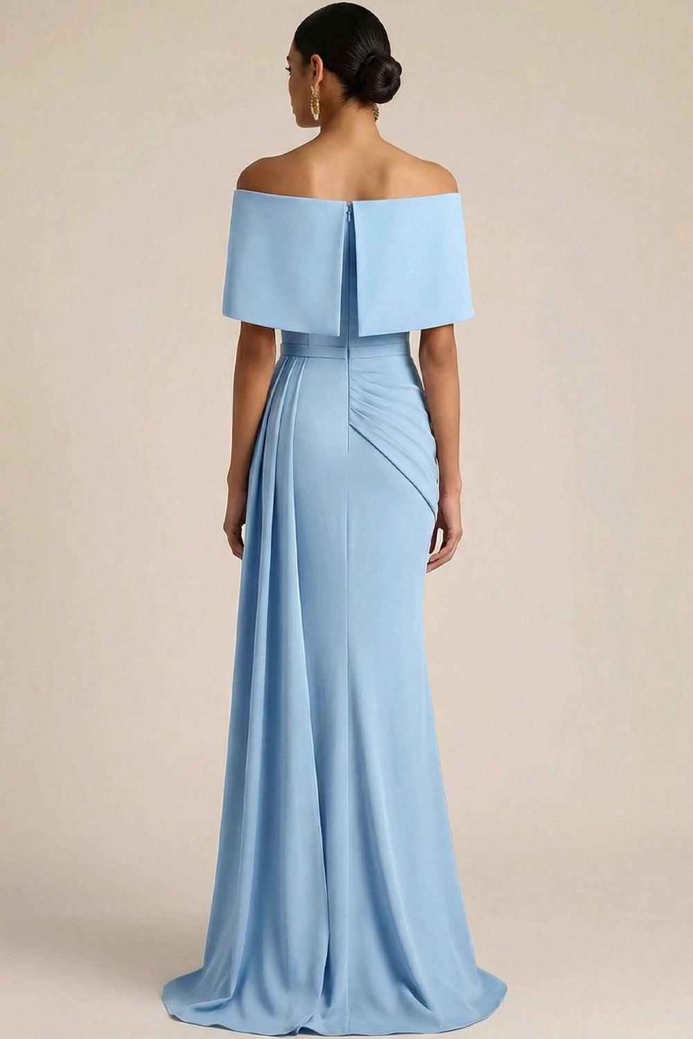 Light Blue Off Shoulder Bridesmaid Dress | Elegant Maxi Gown with Drape Detail