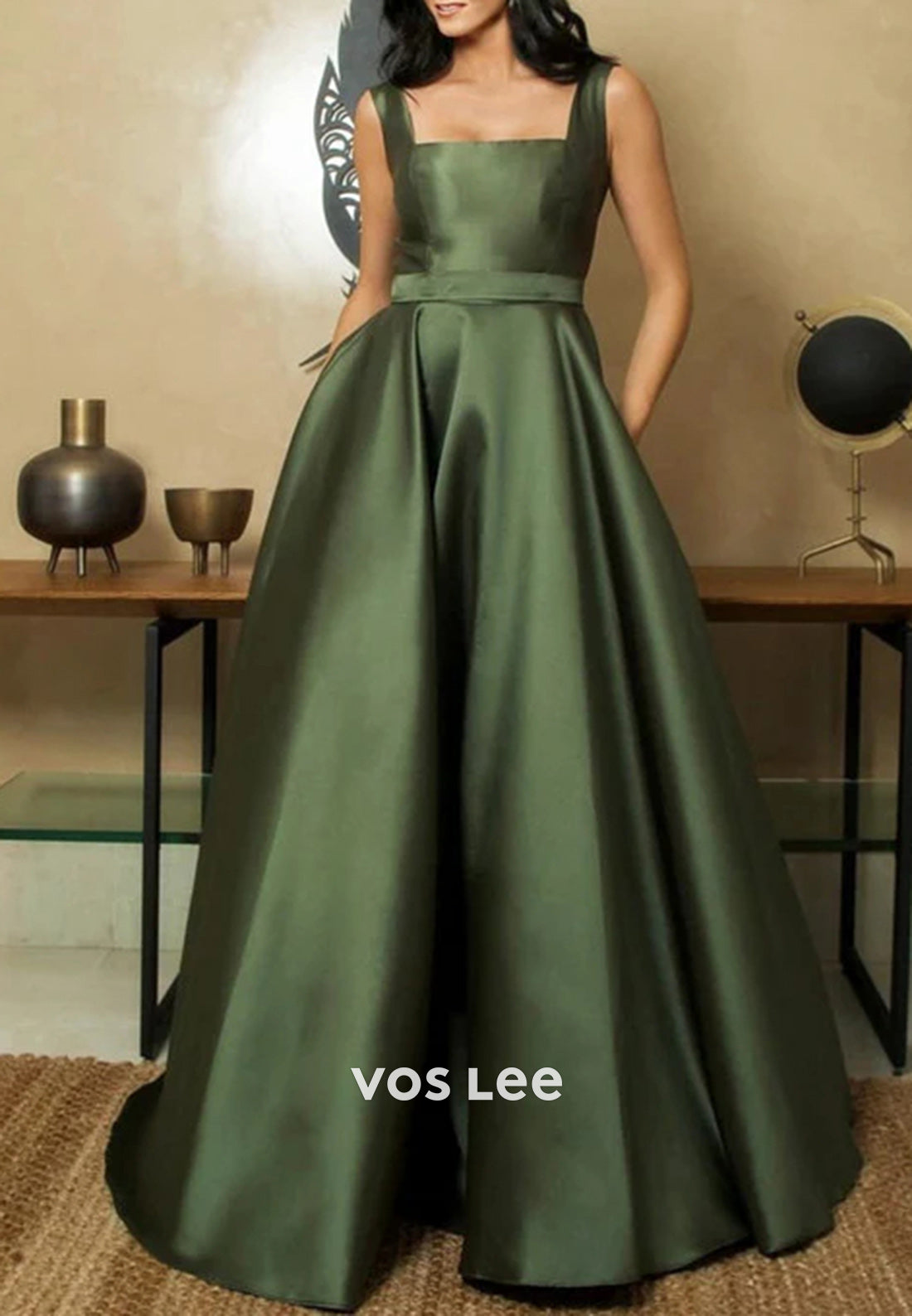 Gorgeous & Charming A-Line Square Pleated Evening Dresses with Court Train