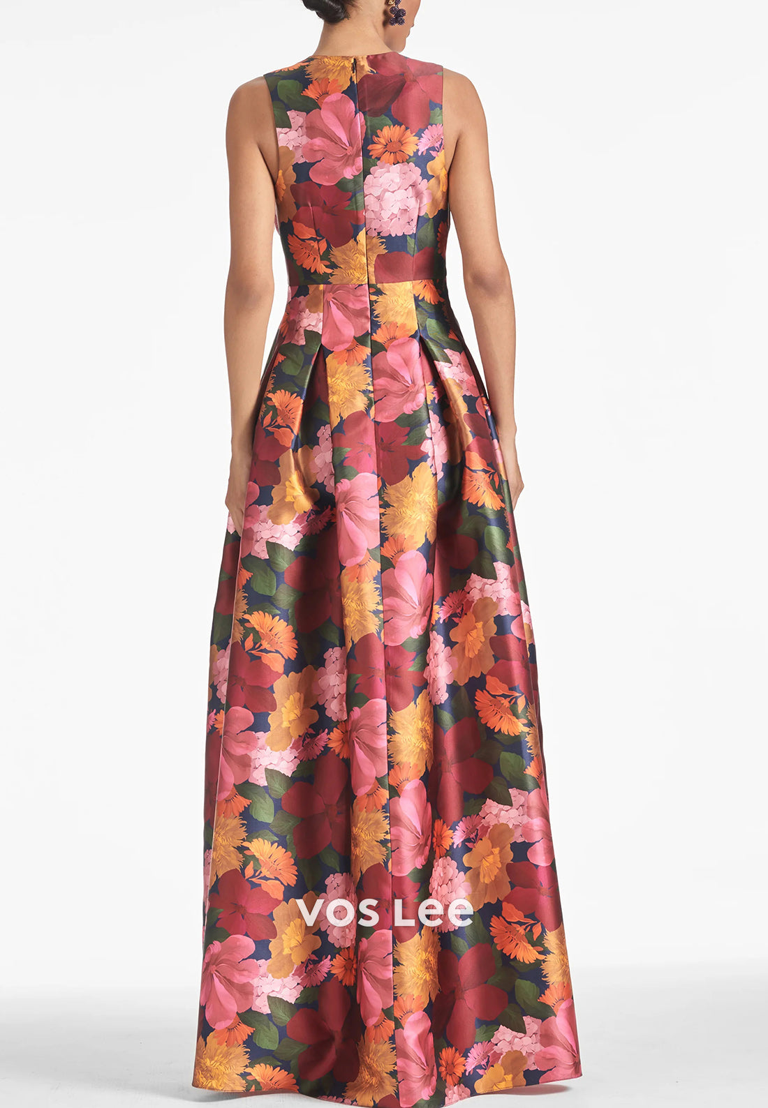 A-Line V Neck Pleated Floor-Length High Split Wedding Guest Dresses with Pockets