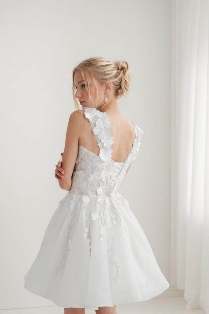 Flower Lace Organza A-Line Short-Mini Wedding Dress