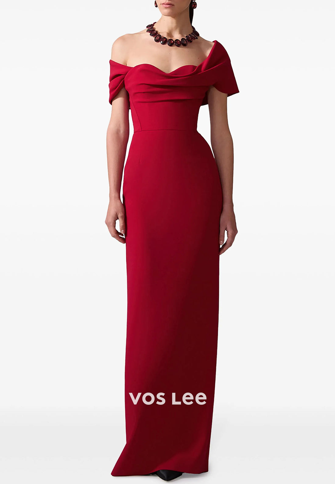 Asymmetrical Neck Floor-Length Pleated Mother of Bride Dresses with High Split