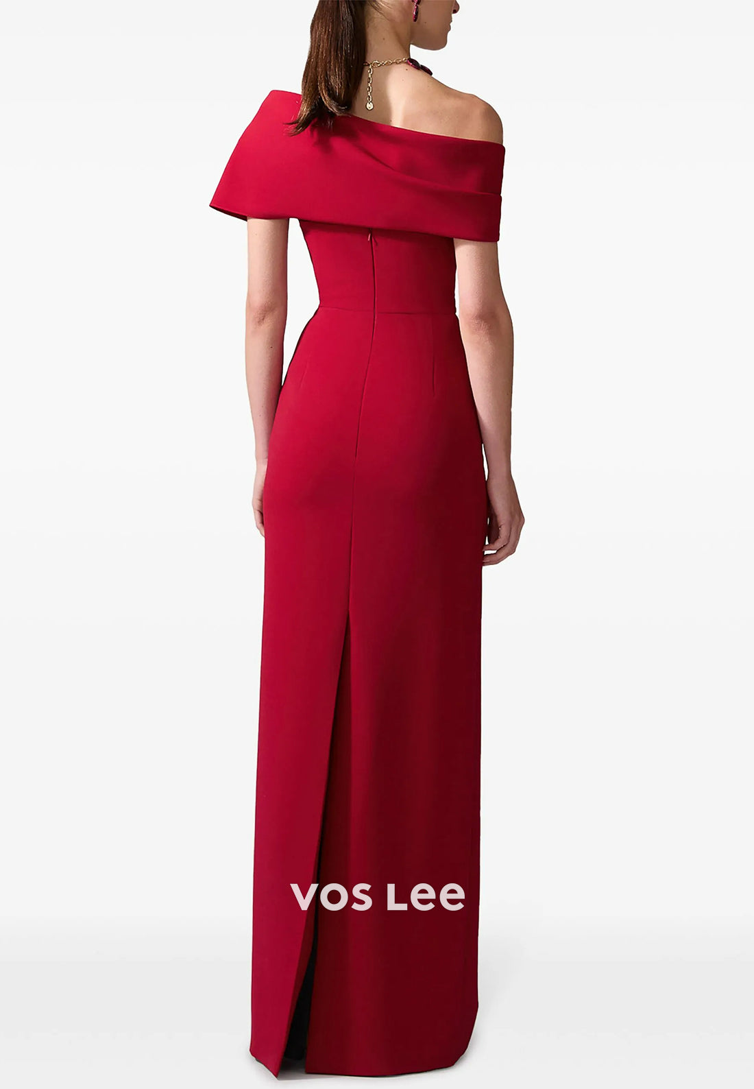Asymmetrical Neck Floor-Length Pleated Mother of Bride Dresses with High Split