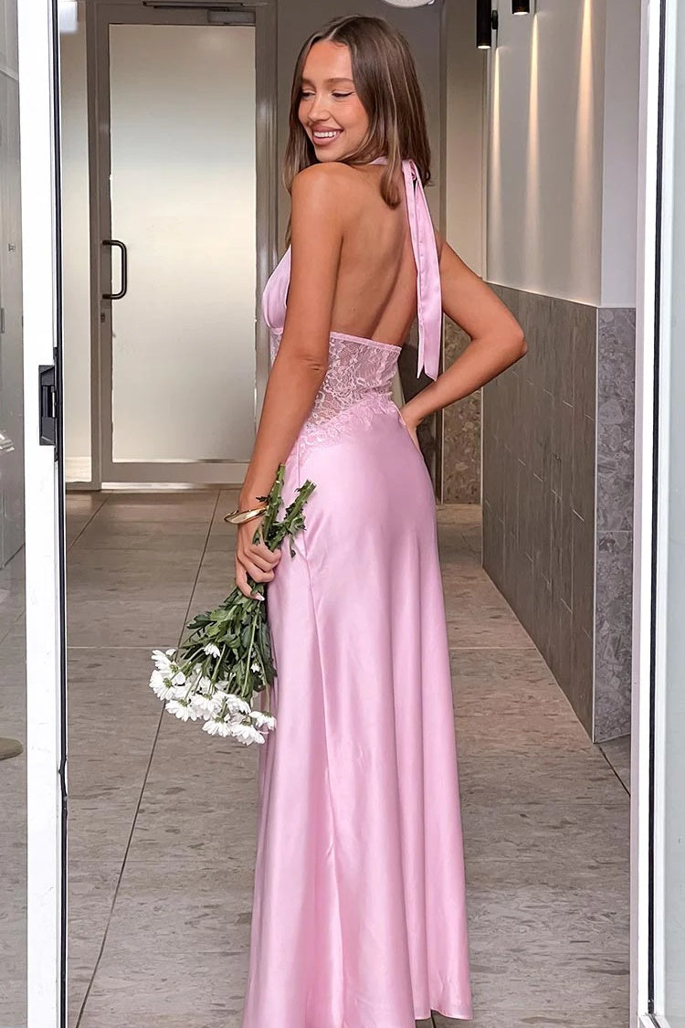 Sexy Hot Mermaid Halter Neck Light Blue Long Party Dress with Lace