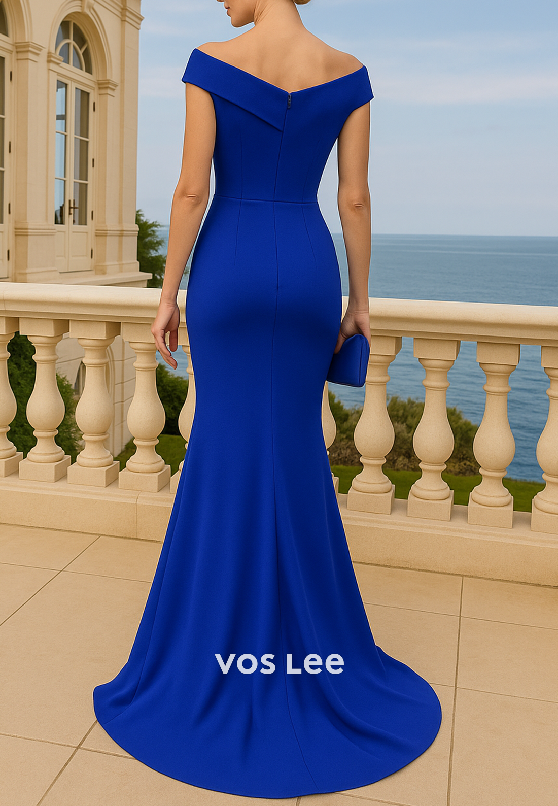 Off the Shoulder Rhinestone Mermaid Mother of Bride Dresses with Sweep Train