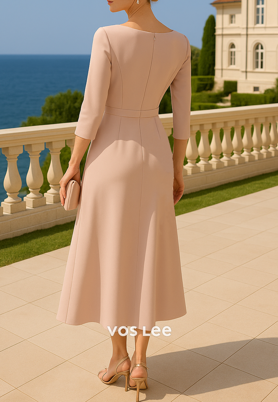 A-Line 3/4 Sleeve Scoop Floral Embellished Ankle-Length Mother of Bride Dresses