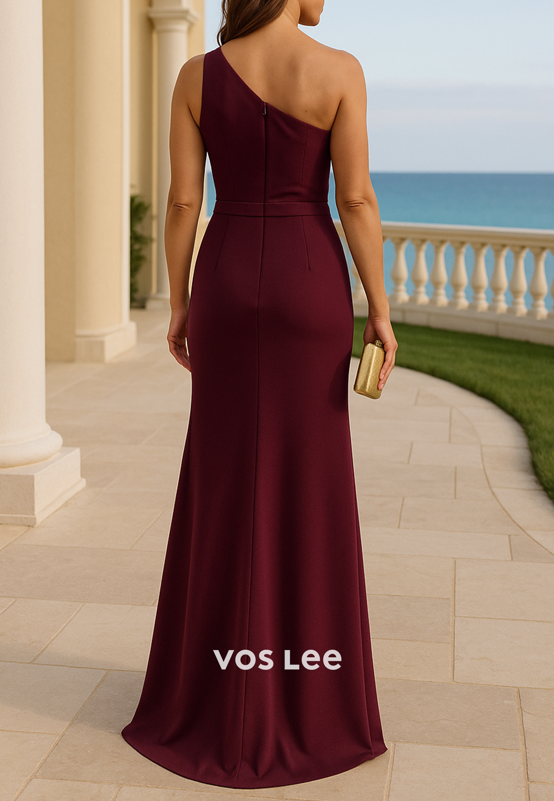 One Shoulder Floor-Length Pleated Mermaid Mother of Bride Dresses with High Split