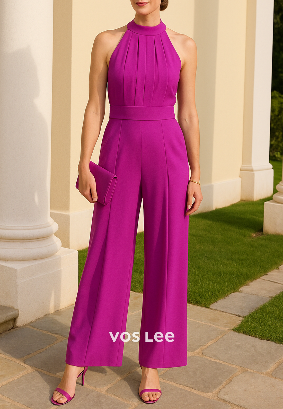 Gorgeous & Charming Empire Waist Halter Pleated Mother of Bride Jumpsuit