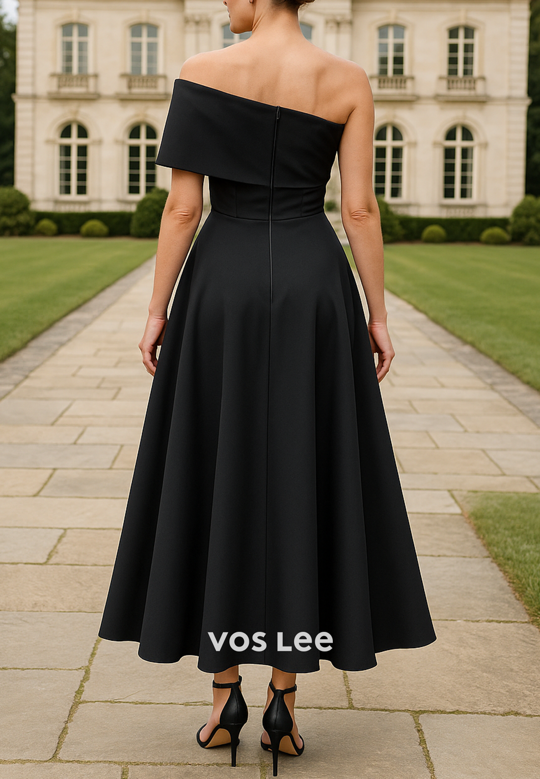 A-Line Asymmetrical Neck Floral Embossed Mother of Bride Dresses with High Split