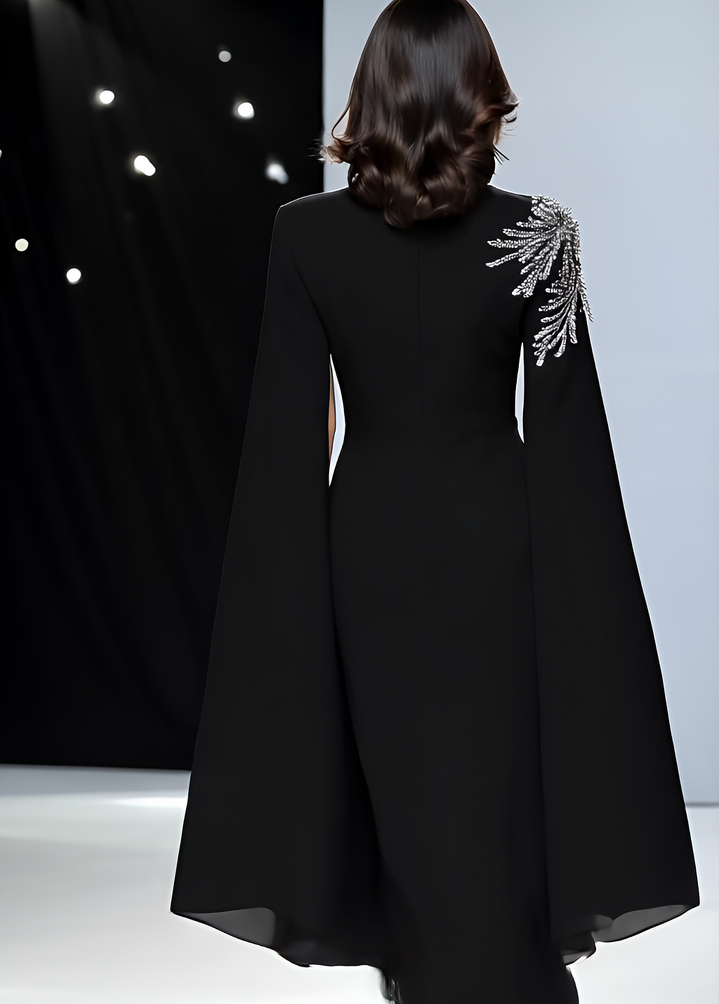 Elegant Silver Detail Cape Sleeves Dress