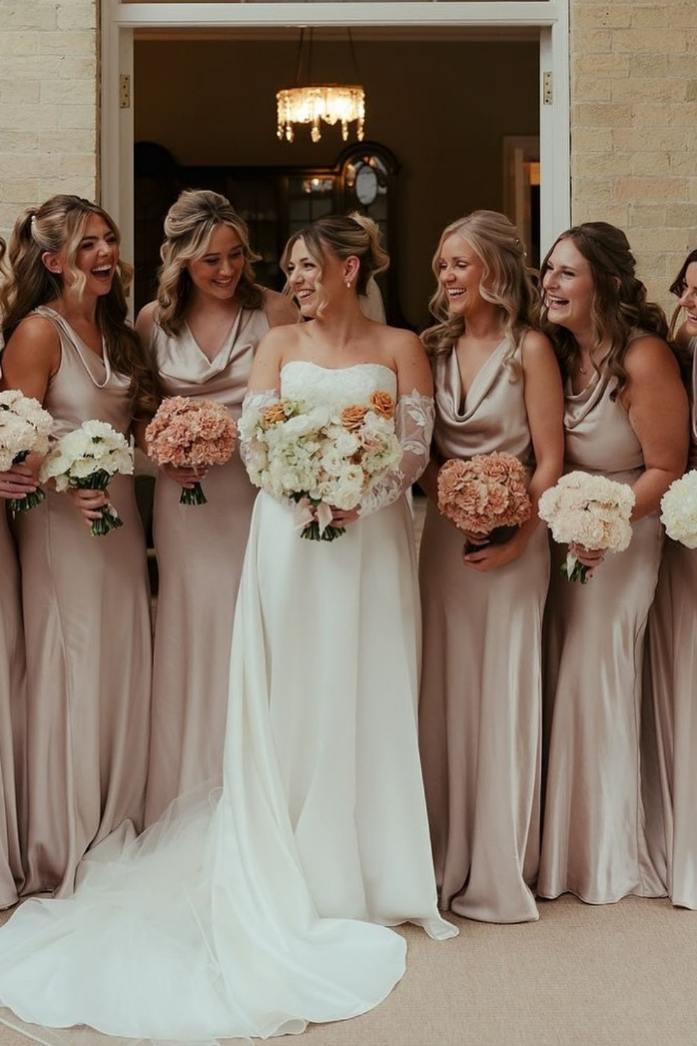 Cowl Neck Sage Green Long Bridesmaid Dress