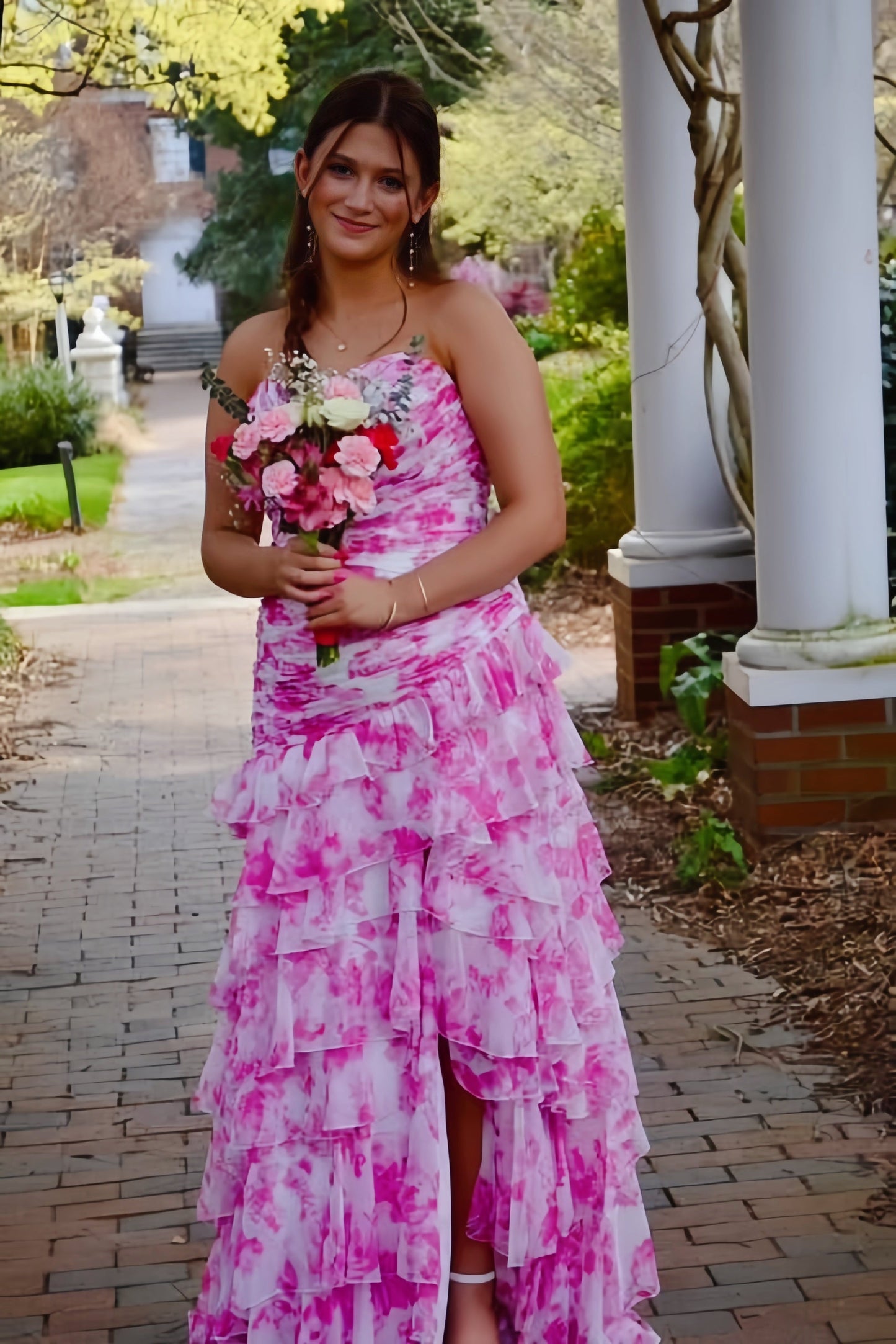 Sweetheart Floral Ruched Long Formal Dress