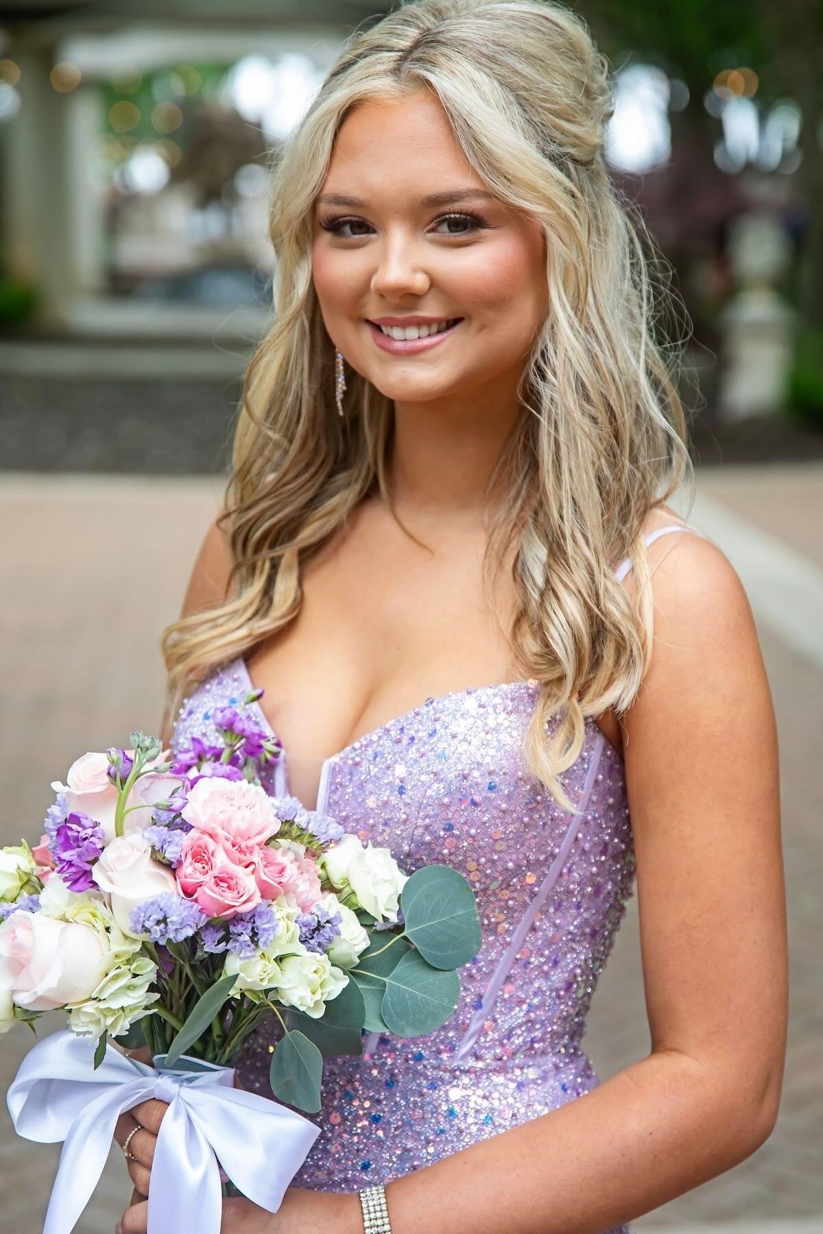 Lavender Sequin Mermaid Long Formal Dress