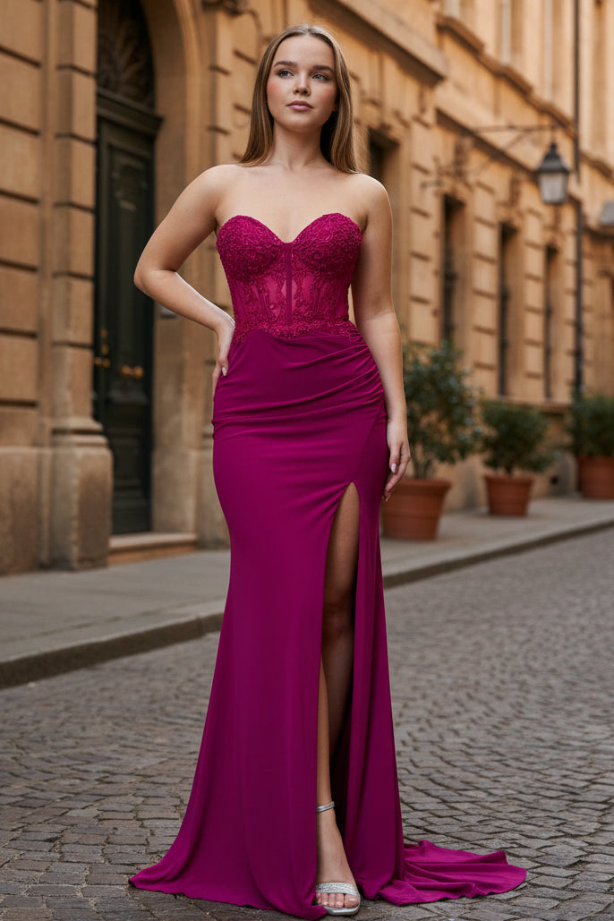 Purple Corset Sweetheart Beaded Mermaid Party Gown