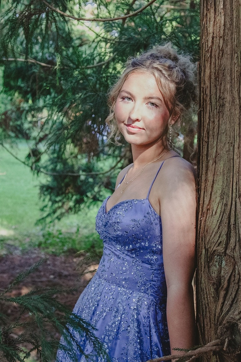 Lavender A-line Spaghetti Straps Sequined Tulle Dress