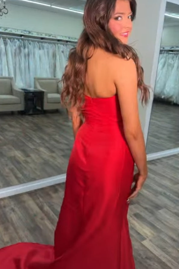 Strapless Hot Pink Bow Mermaid Long Formal Dress