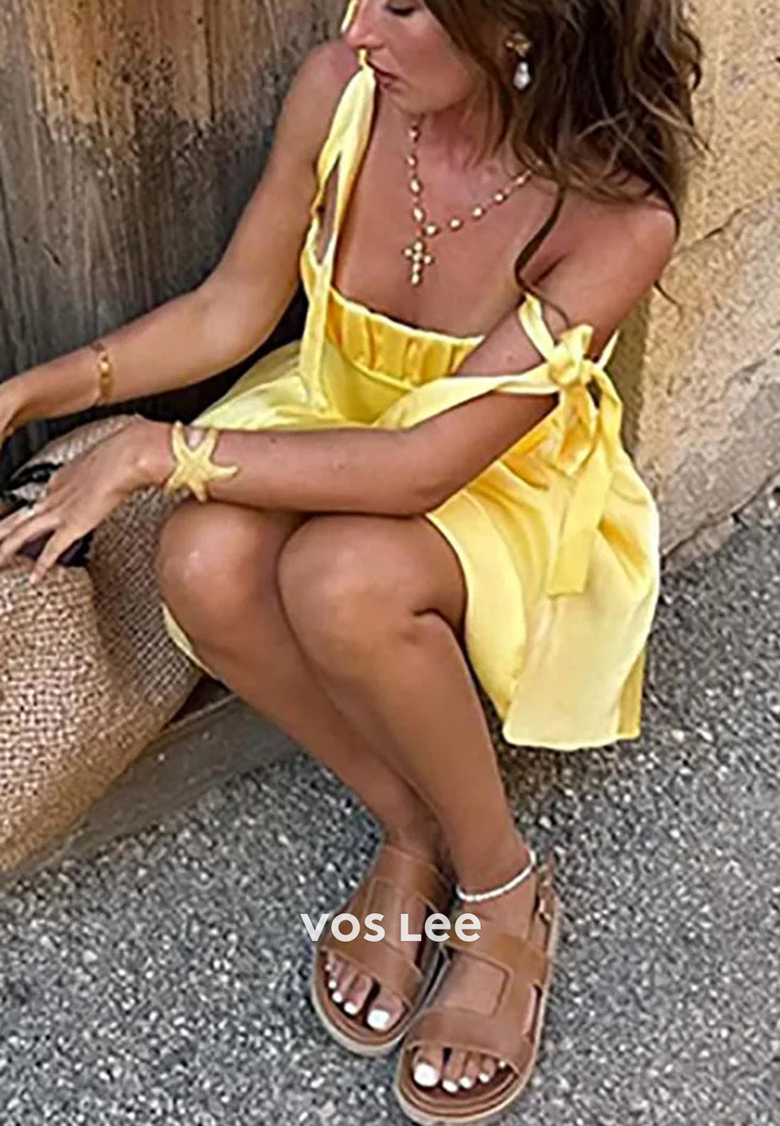 A-Line Spaghetti Straps Bowknot Square Pleated Homecoming Dresses