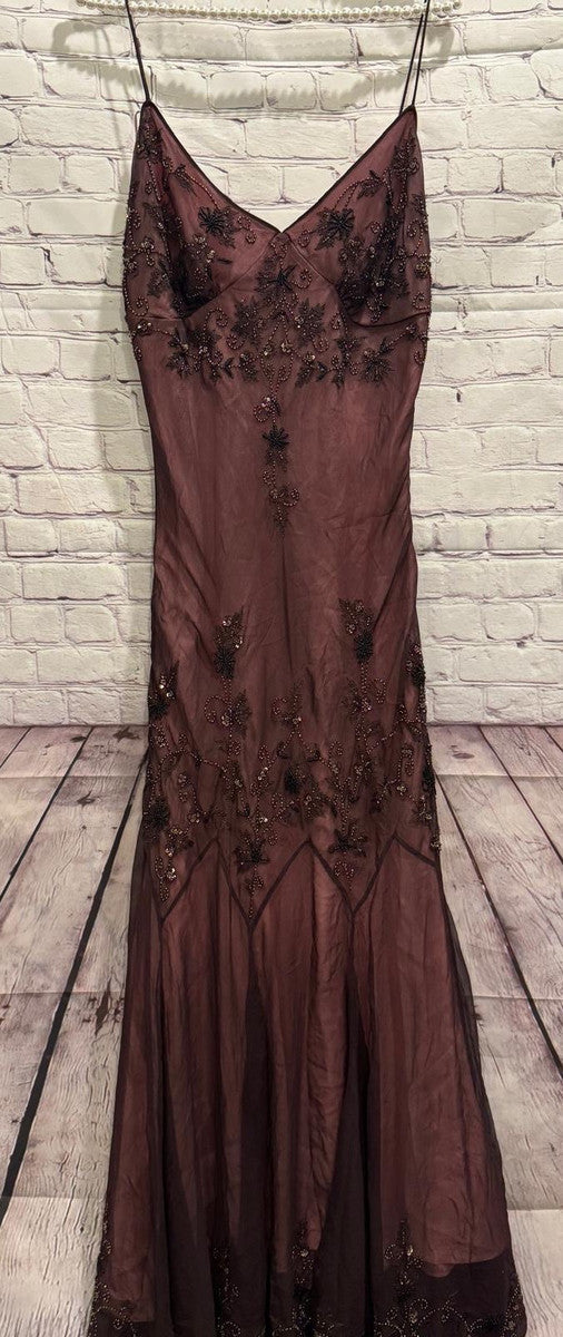 Elegant Evening Dress Spaghetti Straps Coffee Chiffon Long Prom Dresses with Beading