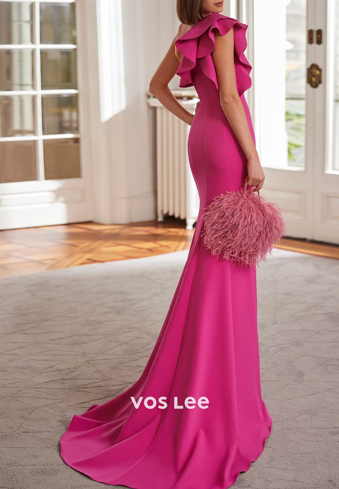 One Shoulder Beaded Embellished Mermaid Mother of Bride Dresses with Sweep Train