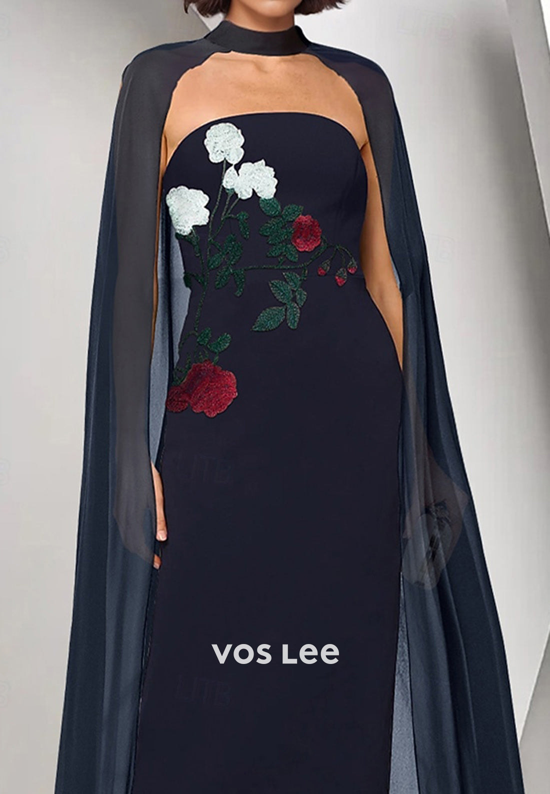 Classic Tube Top Flowers Embellished Floor-Length Sheath Evening Dresses
