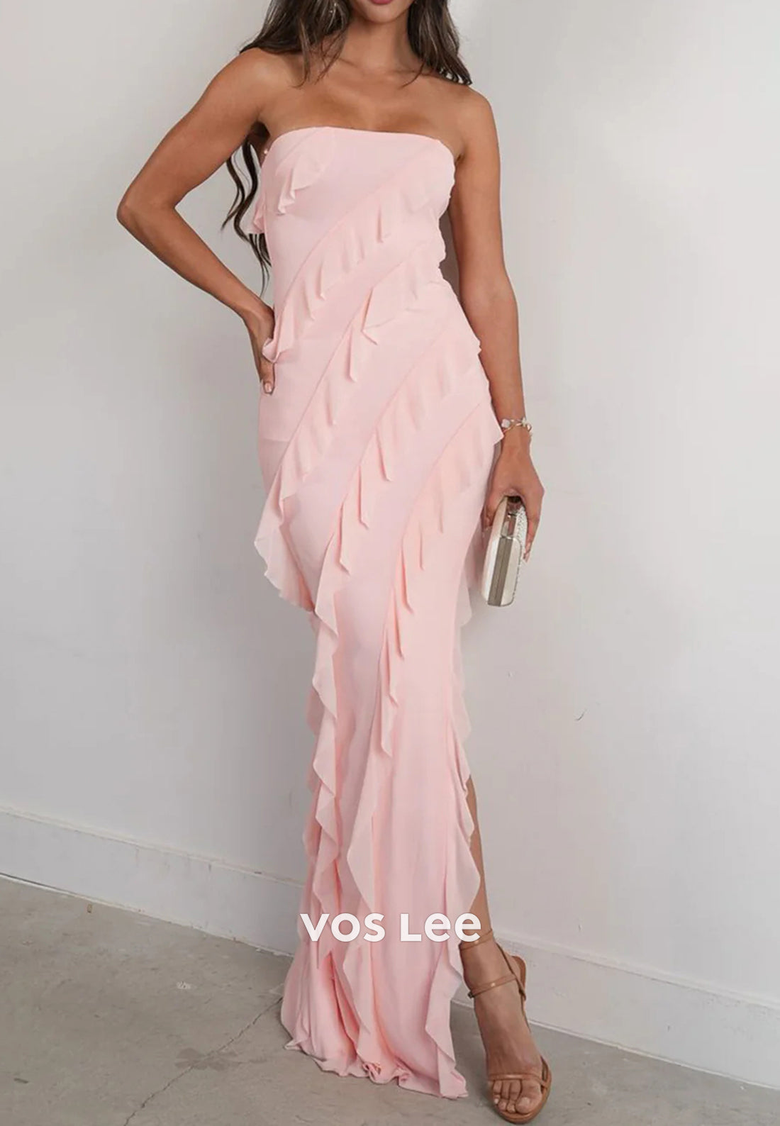 Gorgeous & Charming Strapless Floor-Length Sheath Prom Dresses with Side Split