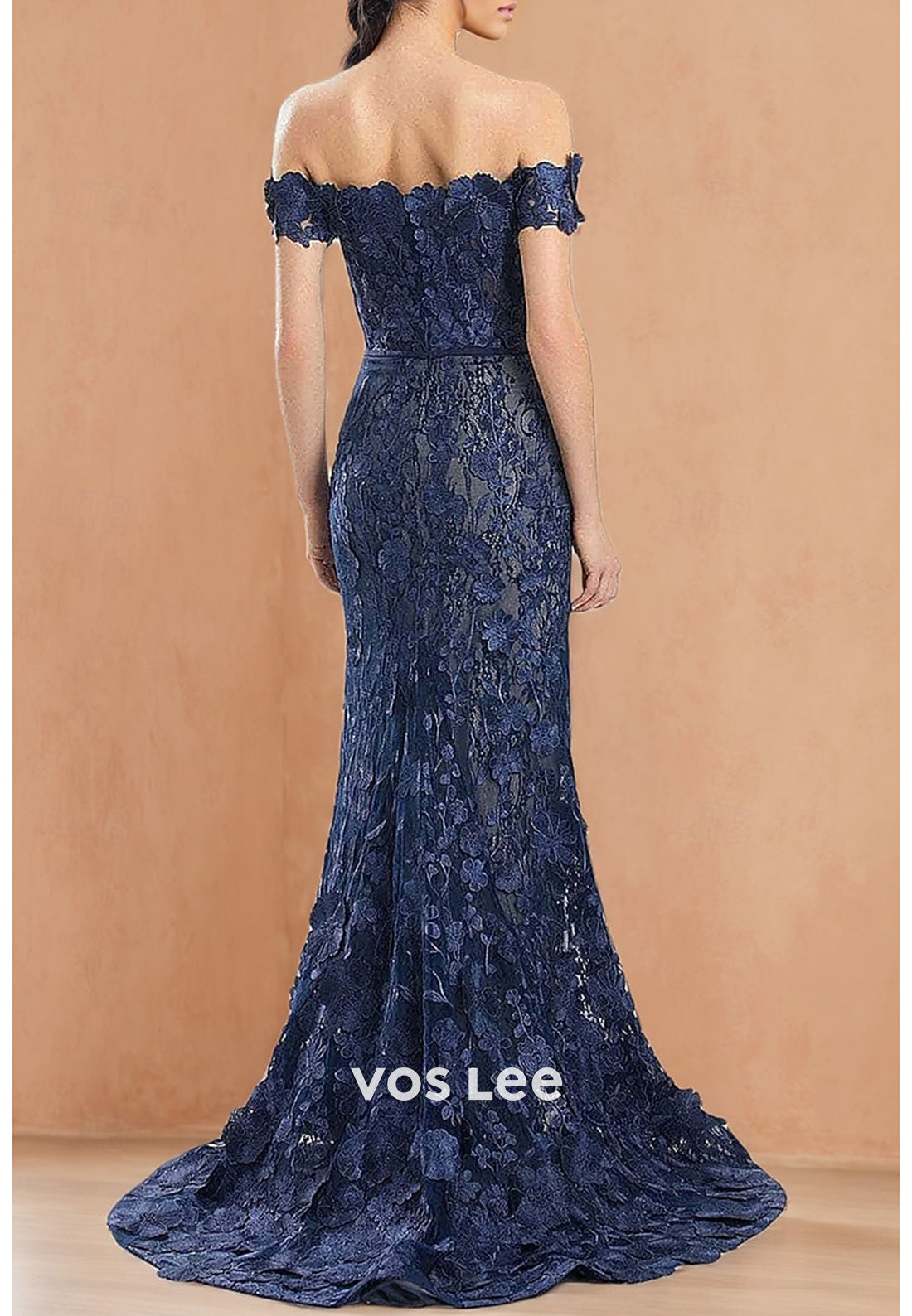 Off the Shoulder Lace Appliques Mermaid Evening Dresses with Sweep Train