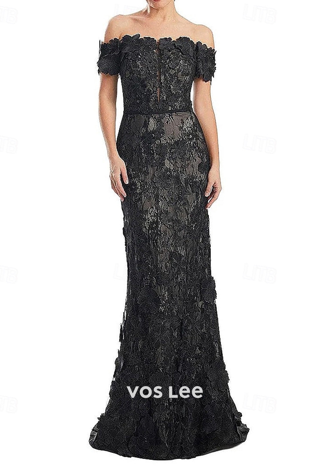Off the Shoulder Lace Appliques Mermaid Evening Dresses with Sweep Train