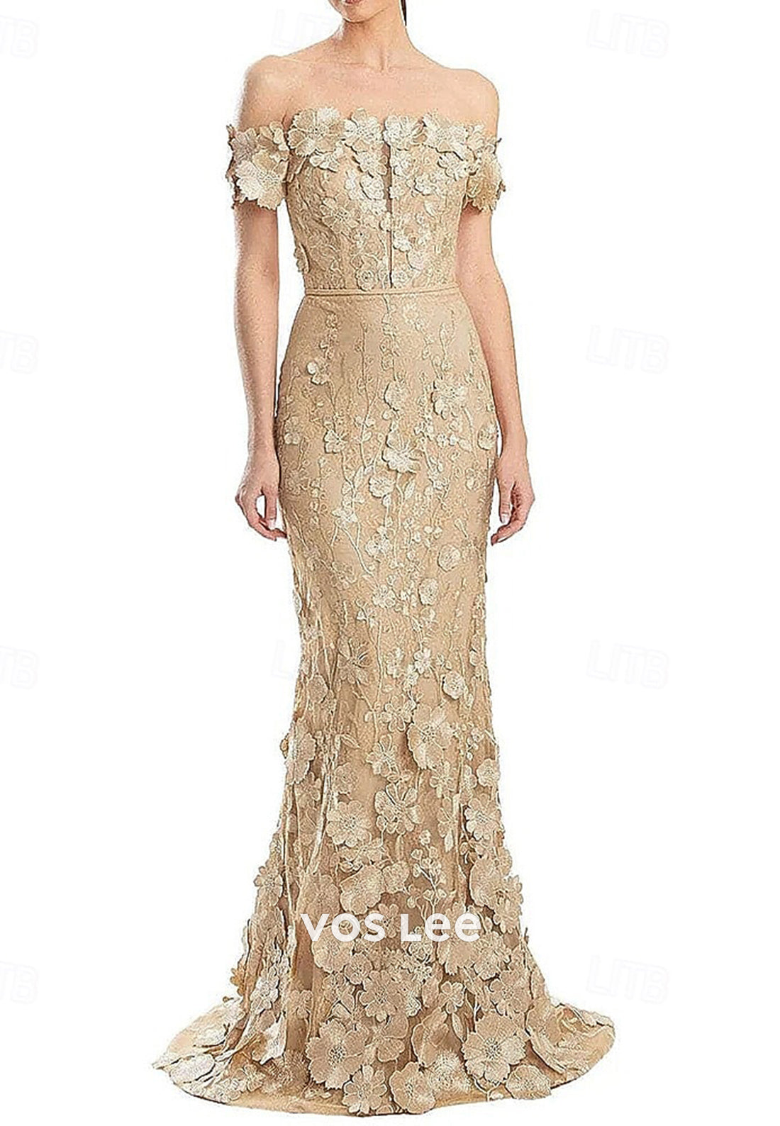 Off the Shoulder Lace Appliques Mermaid Evening Dresses with Sweep Train