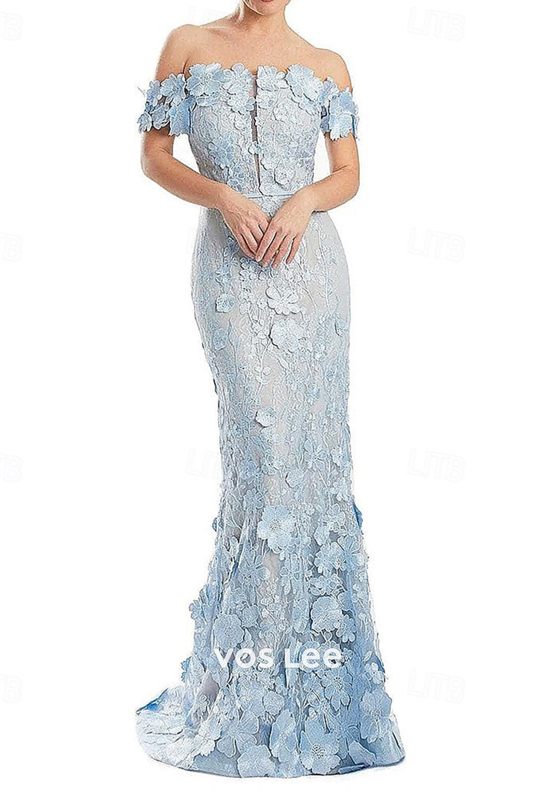 Off the Shoulder Lace Appliques Mermaid Evening Dresses with Sweep Train