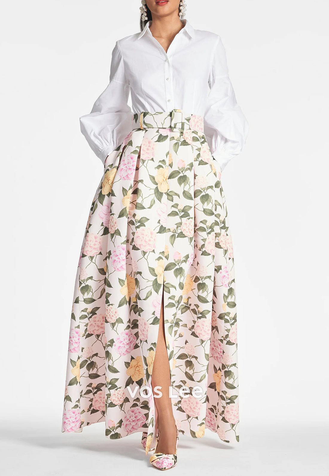 Simple & Classic A-Line Long Sleeve Flowers Pleated Wedding Guest Dresses with Split