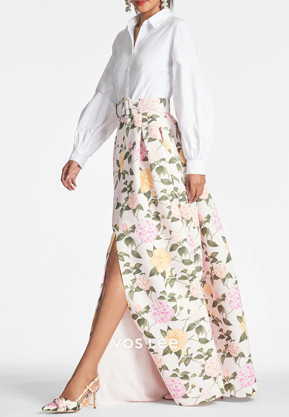 Simple & Classic A-Line Long Sleeve Flowers Pleated Wedding Guest Dresses with Split