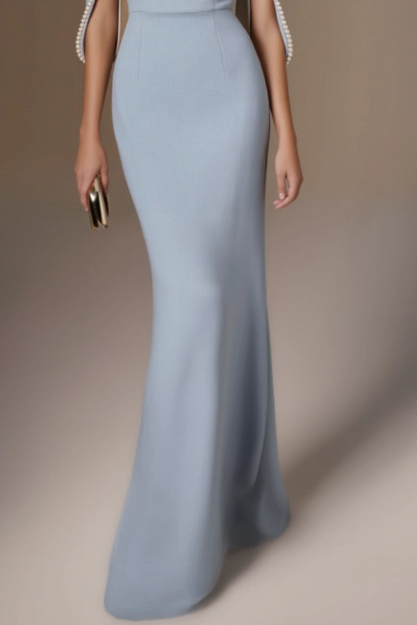Light Blue Cape Sleeve Maxi Dress | Elegant Sheath Evening Gown