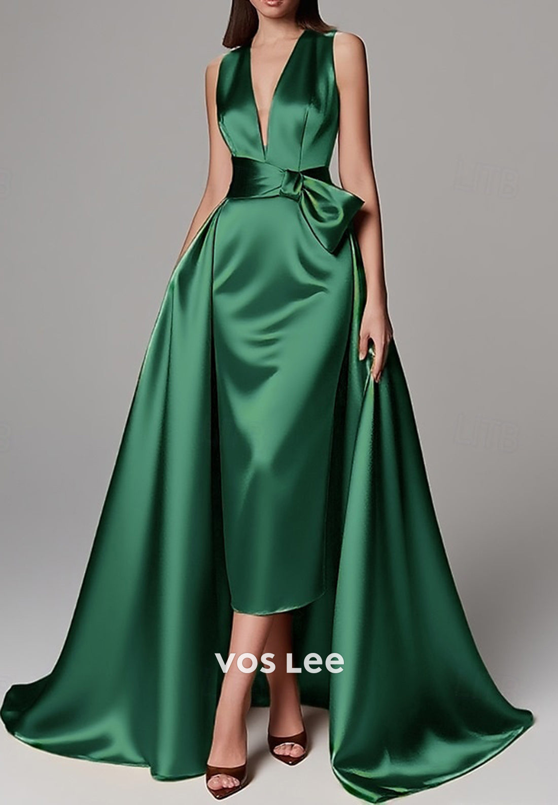 Classic & Timeless V Neck Bowknot Sheath Evening Dresses with Sweep Train