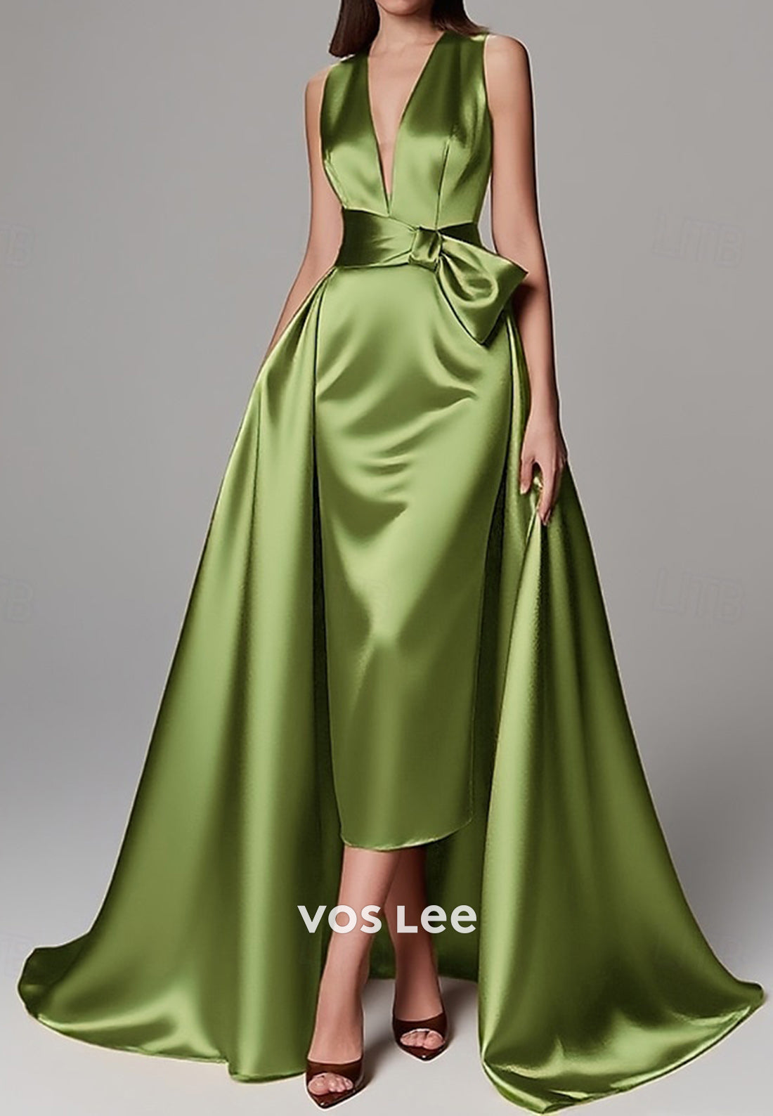 Classic & Timeless V Neck Bowknot Sheath Evening Dresses with Sweep Train
