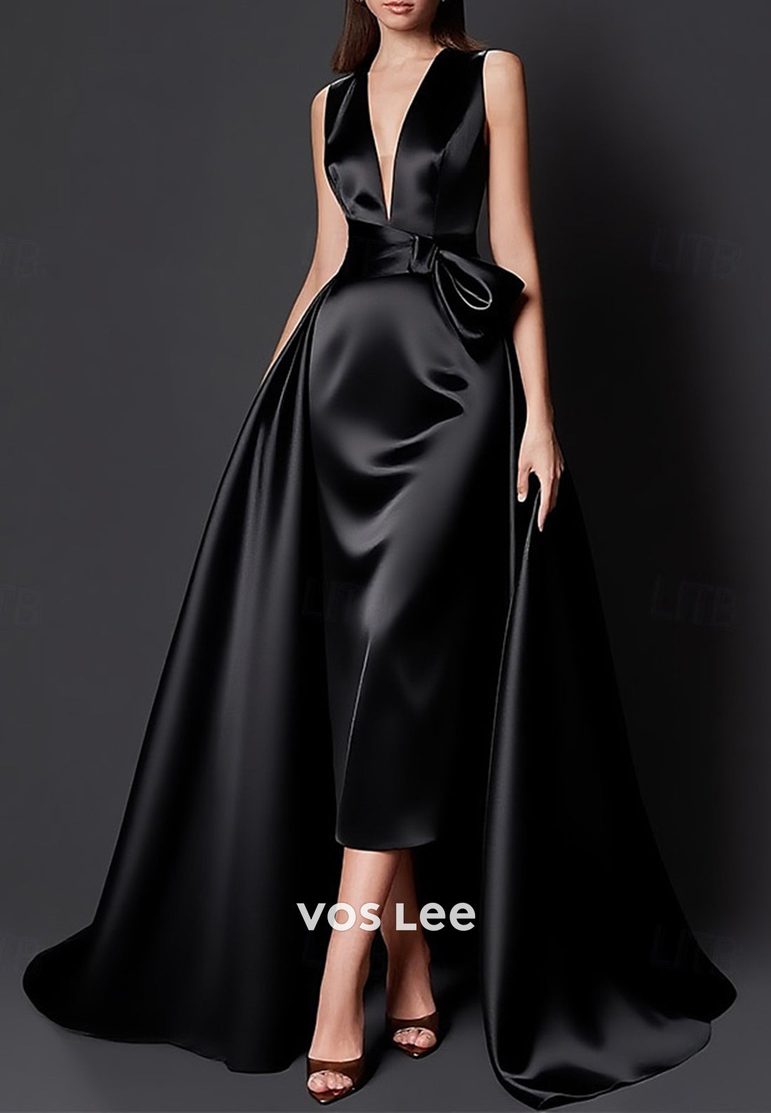 Classic & Timeless V Neck Bowknot Sheath Evening Dresses with Sweep Train