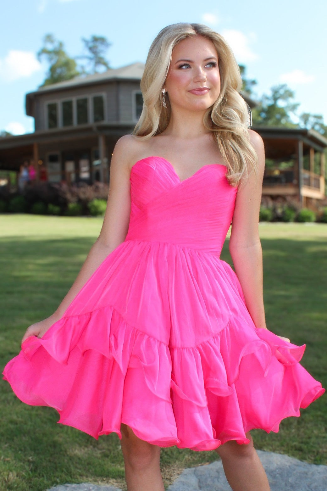 Gorgeous A Line Sweetheart Hot Pink Short Homecoming Dress with Ruffles