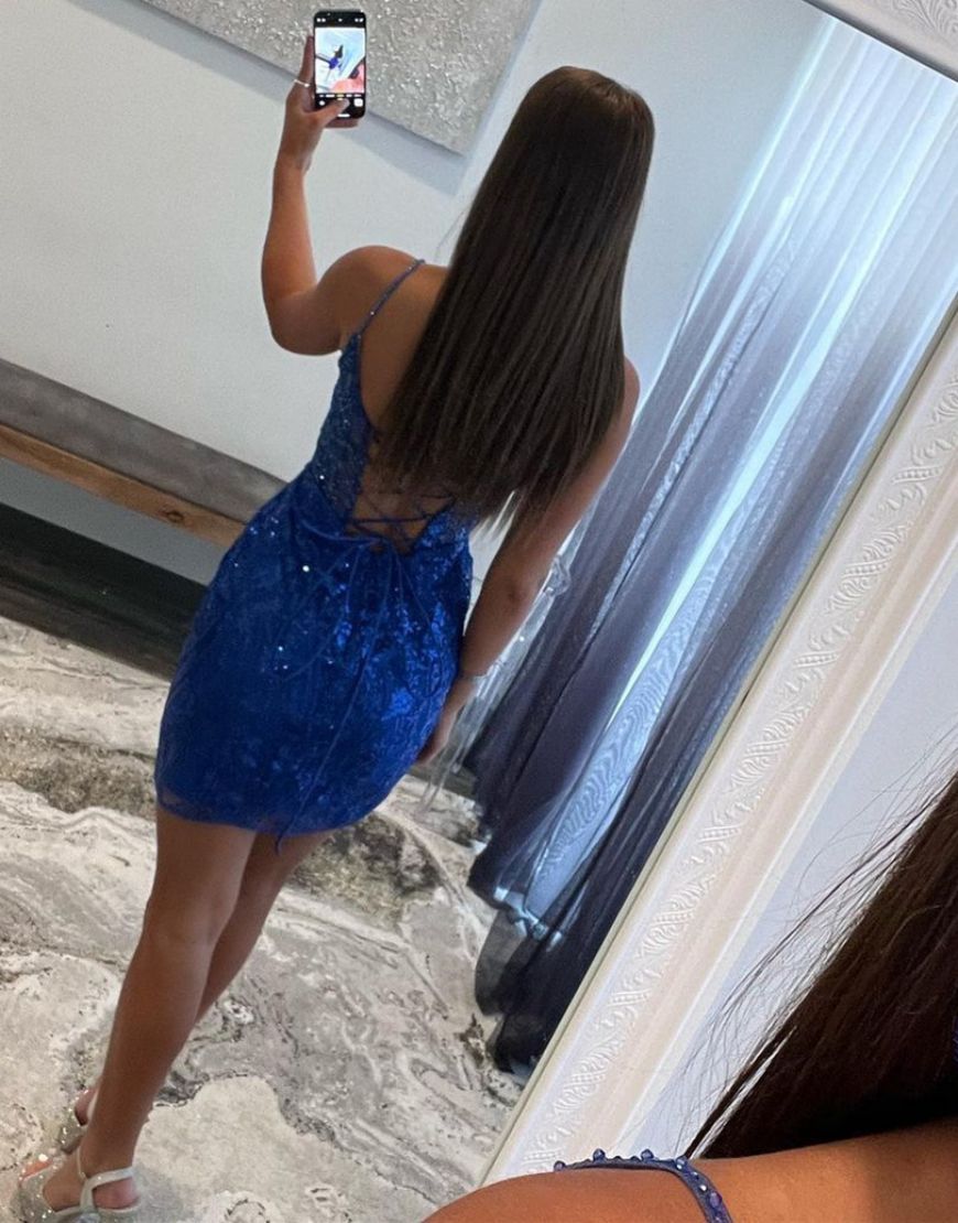 Gorgeous Spaghetti Straps Lace Up Tight Glitter Homecoming Dress